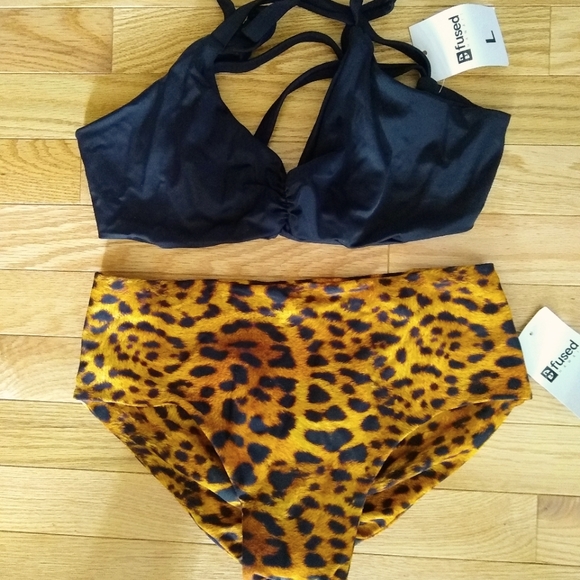 Fused Hawaii Bikini, Black and leopard, size Large - Picture 1 of 2